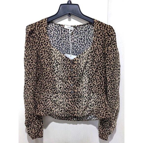 Nwt Frame | Leopard Print Silk Peplum Blouse - Picture 5 of 11